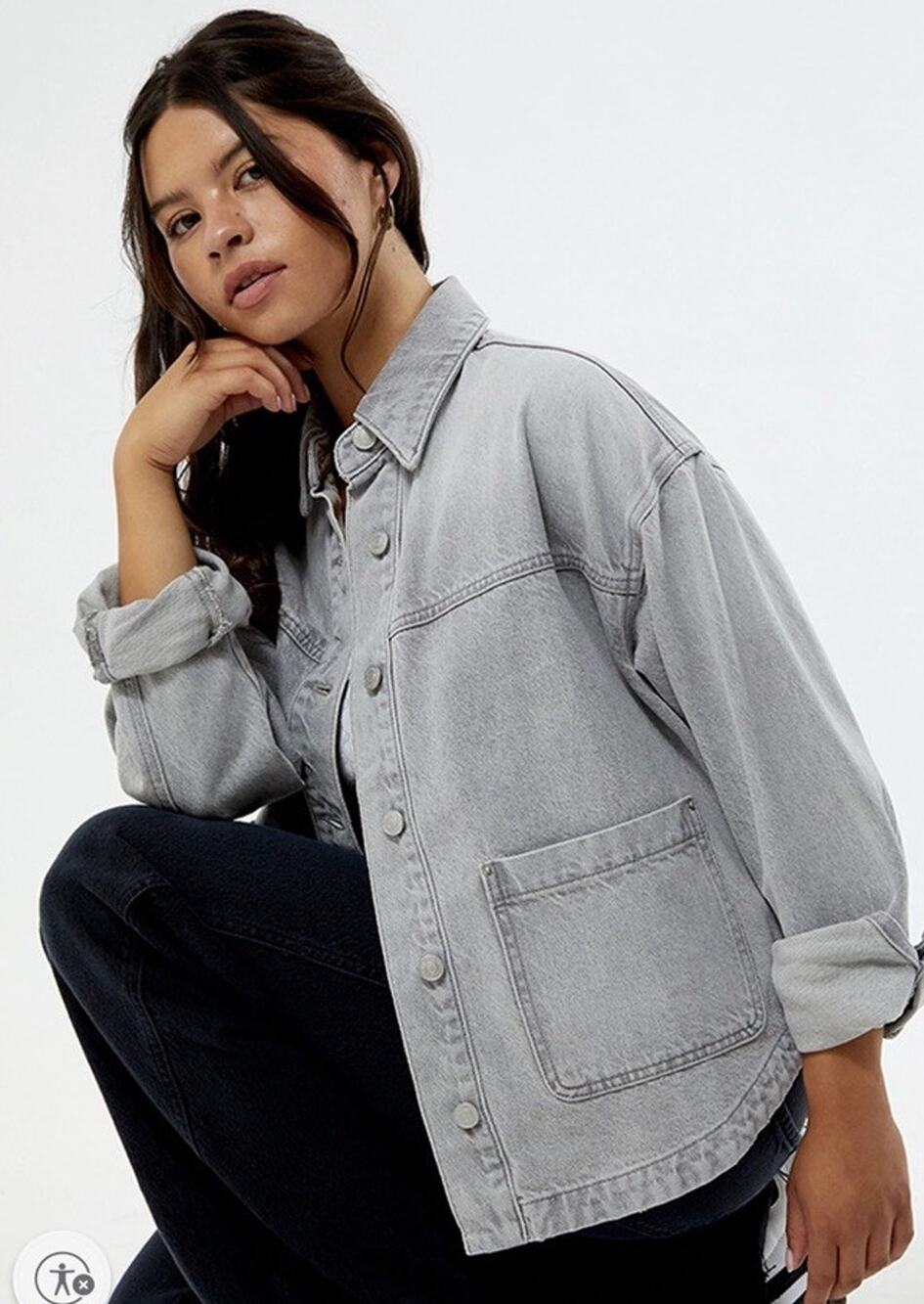 PacSun Denim Shackleton Jacket Light Grey Size Small Oversized NWT